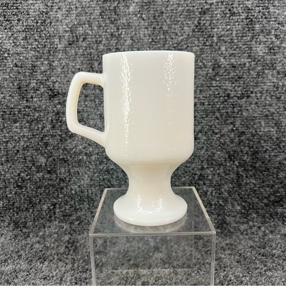 Vintage Hazel Atlas Textured Milk Glass Pedestal Mug Irish Coffee Cup